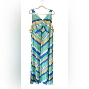 60s/70s Striped Maxi Dress Size 4X Blue Yello Green Anthony Richards